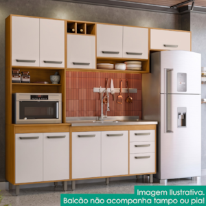 Cozinha Compacta 4 Peças 258x218 cm Balcao Para Pia Malta Freijo Off Acetinado POLIMAN