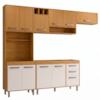 Cozinha Compacta 4 Peças 258x218 cm Balcao Para Pia Malta Freijo Ripado Off Acetinado POLIMAN