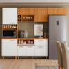 Cozinha Compacta 4 Peças 260x206 cm Balcao Com Tampo Sicilia Freijo Off Ripado Frisado POLIMAN