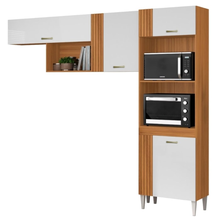 Cozinha Compacta 4 Portas 240 cm MDP Vitoria Cinamomo Branco ARMoveis