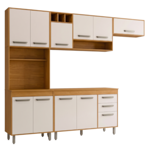 Cozinha Compacta 5 Peças 258x218 cm Balcao Com Tampo Malta Freijo Off Acetinado POLIMAN