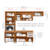 Cozinha Compacta 5 Peças 258x218 cm Balcao Com Tampo Malta Freijo Ripado Off Acetinado POLIMAN