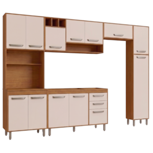 Cozinha Compacta 5 Peças 298x218 cm Balcao Para Pia Malta Freijo Off Acetinado POLIMAN
