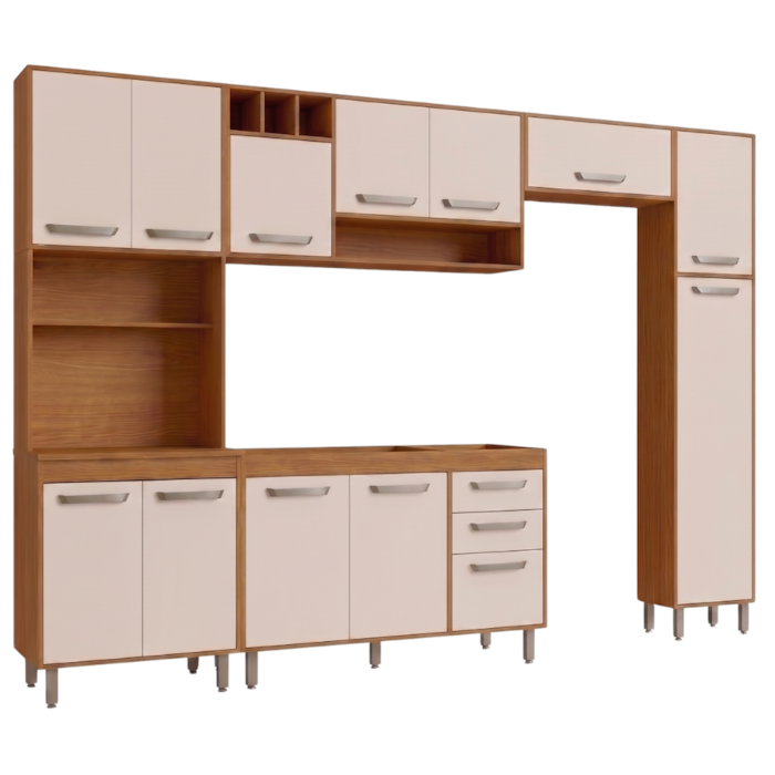 Cozinha Compacta 5 Peças 298x218 cm Balcao Para Pia Malta Freijo Off Acetinado POLIMAN