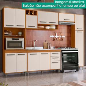 Cozinha Compacta 5 Peças 298x218 cm Balcao Para Pia Malta Freijo Off Acetinado POLIMAN