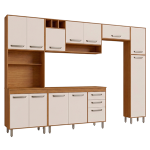 Cozinha Compacta 6 Peças 298x218 cm Balcao Com Tampo Malta Freijo Off Acetinado POLIMAN