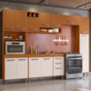 Cozinha Compacta 6 Peças 298x218 cm Balcao Com Tampo Malta Freijo Ripado Off Acetinado POLIMAN