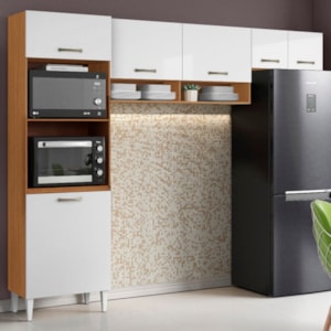 Cozinha Compacta 6 Portas 250 cm MDP Atenas Cinamomo Branco ARMoveis