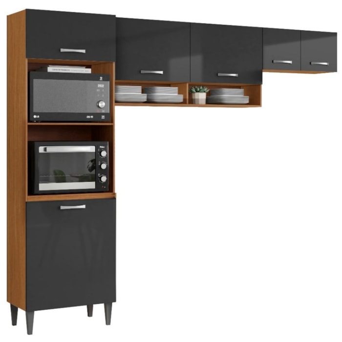 Cozinha Compacta 6 Portas 250 cm MDP Atenas Cinamomo Grafite ARMoveis