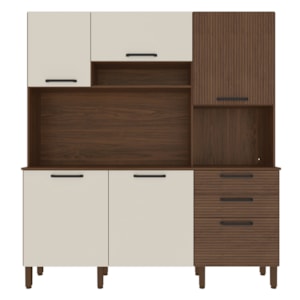 Cozinha Compacta 6P 2G 180 cm Ferrara Nogueira Off White Cp Ripado KTP Cozinha Compacta 6P 2G 180 cm Ferrara Nogueira Off White Cp Ripado KTP