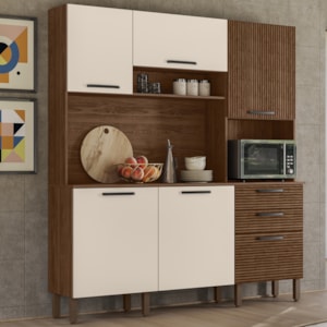 Cozinha Compacta 6P 2G 180 cm Ferrara Nogueira Off White Cp Ripado KTP