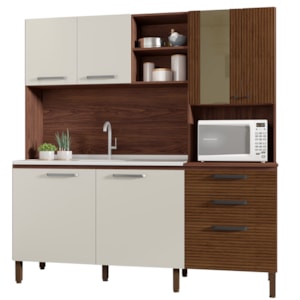 Cozinha Compacta 7P 2G 182 cm Mega Nogueira Off White Cp Ripado KTP Cozinha Compacta 7P 2G 182 cm Mega Nogueira Off White Cp Ripado KTP