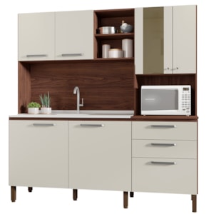 Cozinha Compacta 7P 2G 182 cm Mega Nogueira Off White KTP Cozinha Compacta 7P 2G 182 cm Mega Nogueira Off White KTP