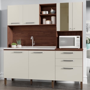 Cozinha Compacta 7P 2G 182 cm Mega Nogueira Off White KTP