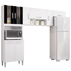 Cozinha Compacta 8 Portas 244 cm 506 Branco Preto POQQ