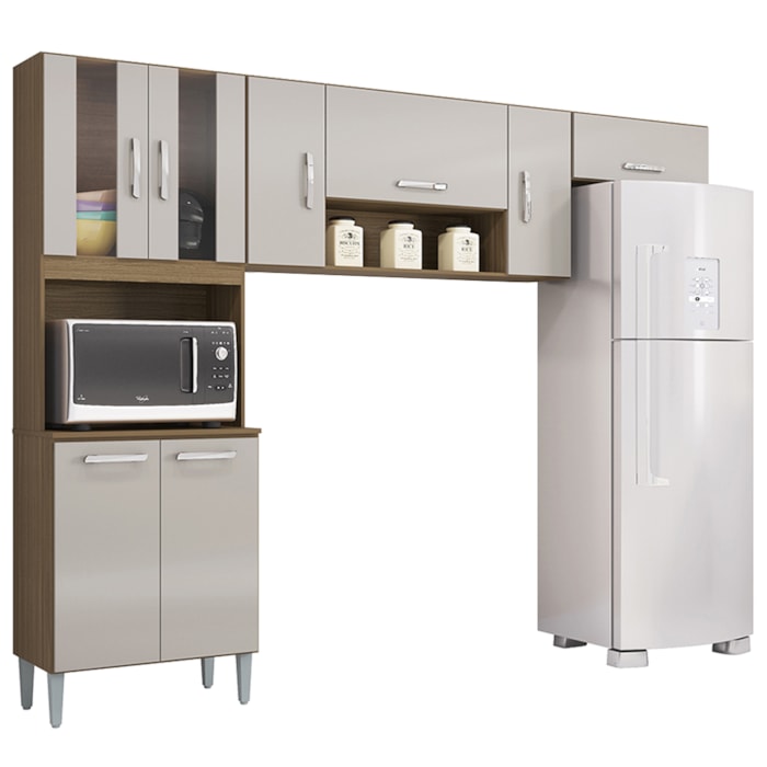 Cozinha Compacta 8 Portas 244 cm 506 Castanho Off White POQQ