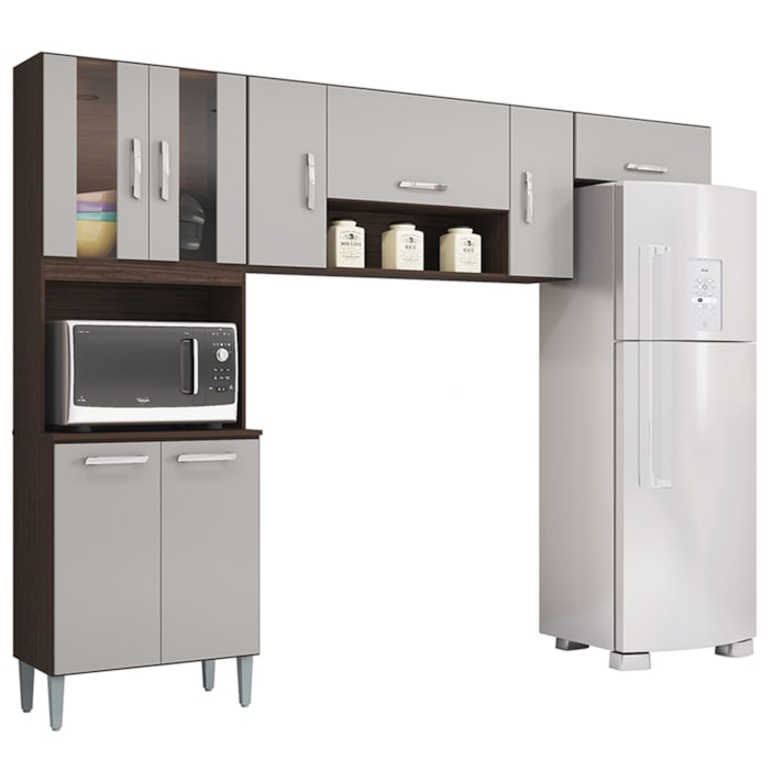 Cozinha Compacta 8 Portas 244 cm 506 Chocolate Off White POQQ