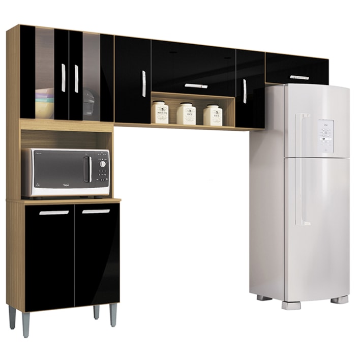 Cozinha Compacta 8 Portas 244 cm 506 Damasco Preto POQQ