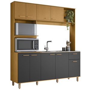 Cozinha Compacta 9 Portas Ripado 15026 Freijo Grafite PLN