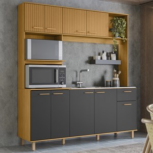Cozinha Compacta 9 Portas Ripado 15026 Freijo Grafite PLN