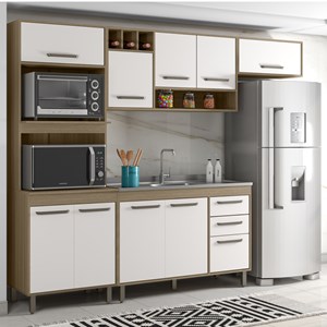Cozinha Compacta Com Balcao Para Pia 258CM LISBCZ2 Oak Off White PLN