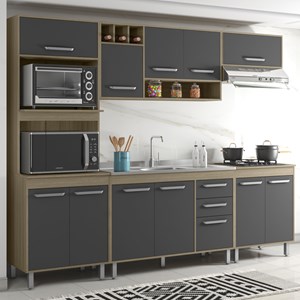Cozinha Compacta Com Balcao Para Pia LISBCZ4 Oak Grafite PLN