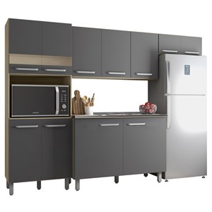 Cozinha Compacta Com Balcao Para Pia SINTCZ1 Oak Grafite PLN