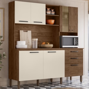Cozinha Compacta Com Tampo 182 cm Mega Nogueira Off White Cp Ripado KTP