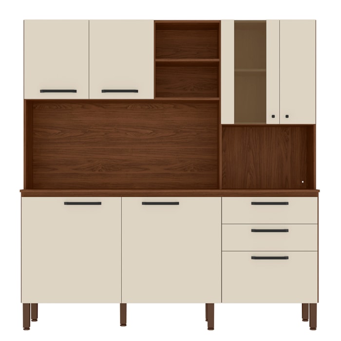 Cozinha Compacta Com Tampo 182 cm Mega Nogueira Off White KTP
