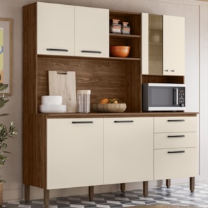Cozinha Compacta Com Tampo 182 cm Mega Nogueira Off White KTP