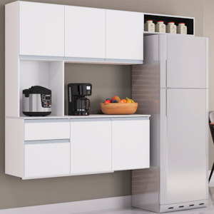 Cozinha Compacta Suspensa 180 cm 553 Branco Preto POQQ