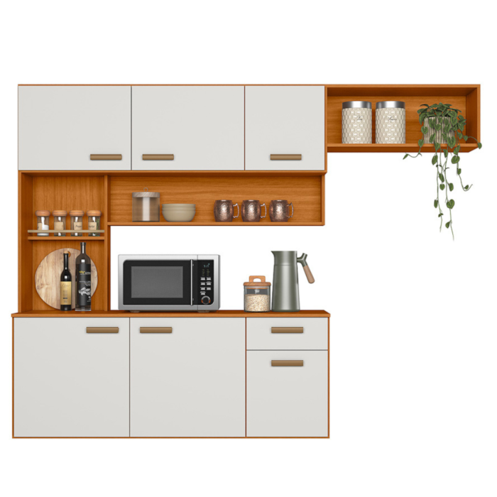 Cozinha Compacta Suspensa 180x136 cm Manu Freijo Off Acetinado POLIMAN