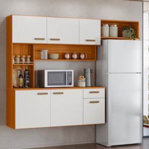 Cozinha Compacta Suspensa 180x136 cm Manu Freijo Off Acetinado POLIMAN
