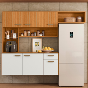 Cozinha Compacta Suspensa 180x136 cm Manu Freijo Off Ripado Frisado POLIMAN