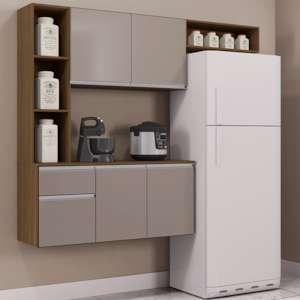 Cozinha Compacta Suspensa 552 Castanha Off White POQQ