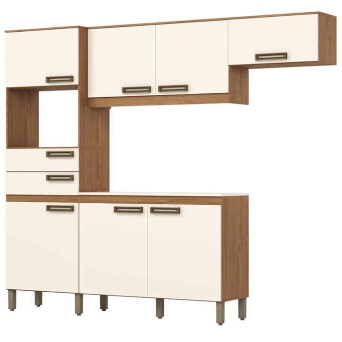 Cozinha Completa Balcao Com Tampo 225 cm B107 Nature Off White Briz