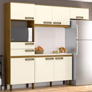 Cozinha Completa Balcao Com Tampo 225 cm B107 Nature Off White Briz