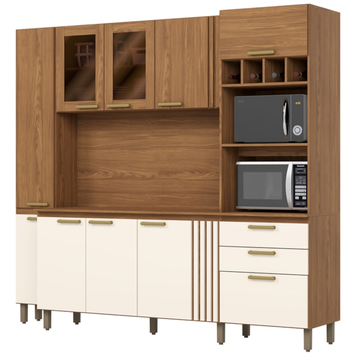 Cozinha Completa Balcao Com Tampo 239 cm BE383 Nature Off White Briz