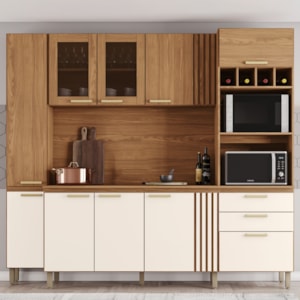 Cozinha Completa Balcao Com Tampo 239 cm BE383 Nature Off White Briz