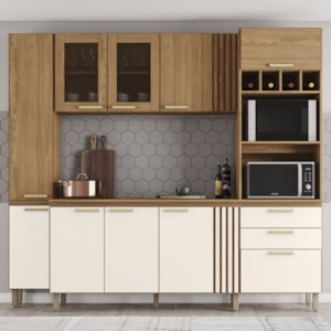 Cozinha Completa Balcao Com Tampo 239 cm BE402 Nature Off White Briz