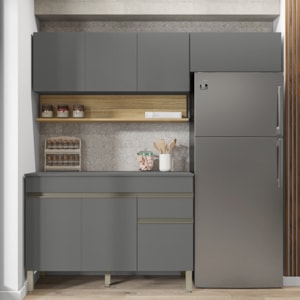 Cozinha Linne 03 Peças Balcao Com Tampo 120cm Gris Gris Freijo KTP