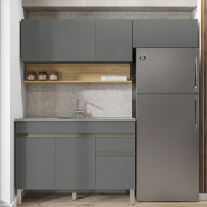 Cozinha Linne 03 Peças Balcao Para Pia 120cm Gris Gris Freijo KTP