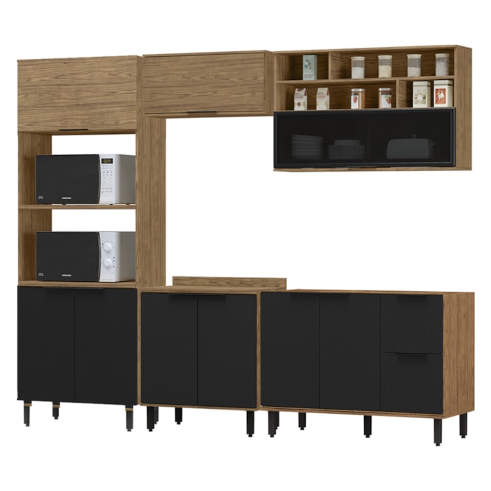 Cozinha Modulada 05 Pecas MDF 280 cm Tosc Freijo Nero MXM