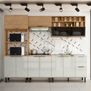 Cozinha Modulada 05 Pecas MDF 280 cm Tosc Freijo Off White MXM