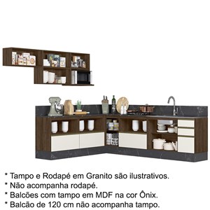 Cozinha Modulada 09 Peças Em MDF Kali Premium CJ13 Amendoa Rust Off White Nicioli