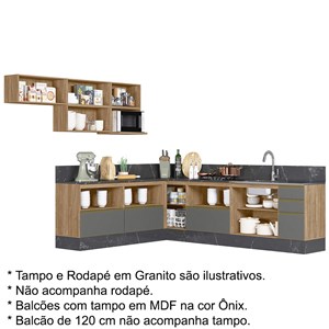 Cozinha Modulada 09 Peças Em MDF Kali Premium CJ13 Carvalho Rust Chumbo Nicioli