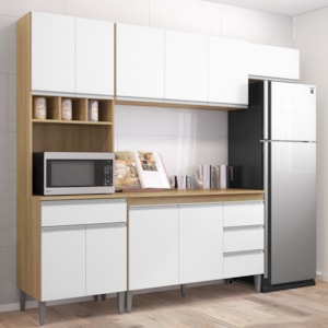 Cozinha Modulada 10 P 4 G Andreia 240 cm Amendoa Branco REAJL Moveis
