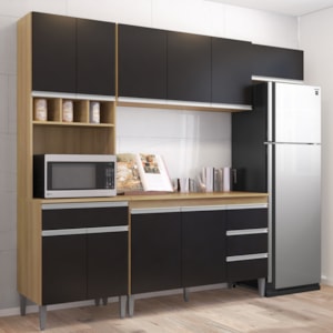 Cozinha Modulada 10 P 4 G Andreia 240 cm Amendoa Preto REAJL Moveis