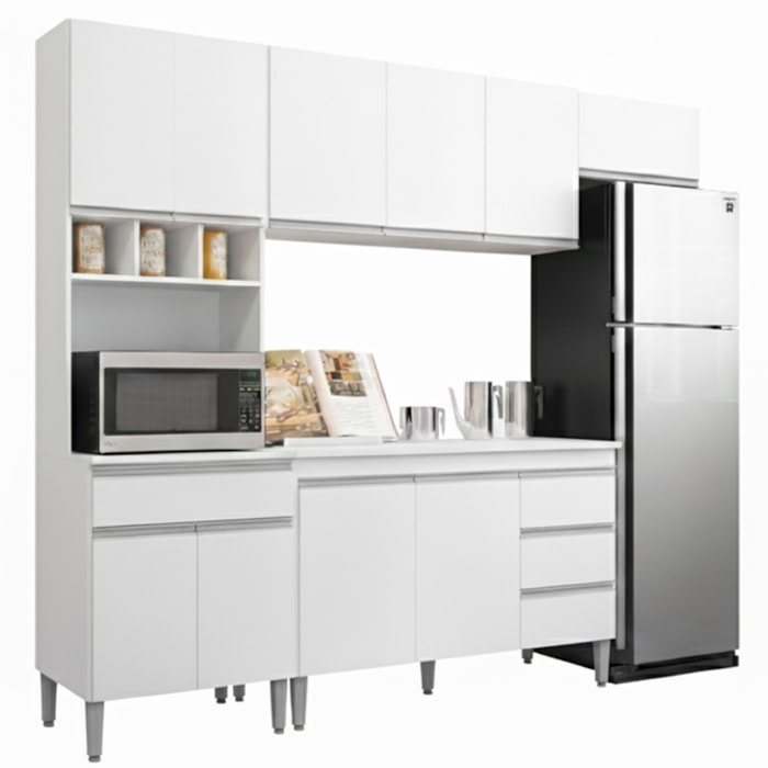 Cozinha Modulada 10 P 4 G Andreia 240 cm Branco REAJL Moveis