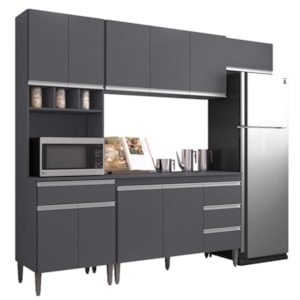 Cozinha Modulada 10 P 4 G Andreia 240 cm Cinza REAJL Moveis